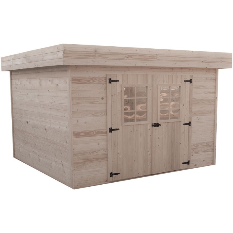 Abri de jardin bois toit plat bûcher madrier 3434B