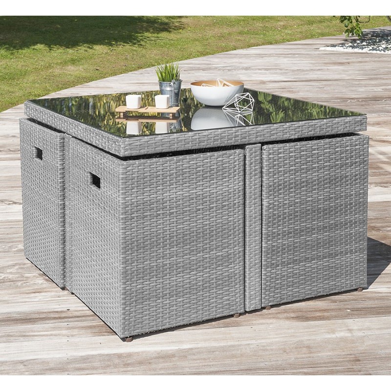 Salon de jardin encastrable DCB GARDEN 4 places avec plateau en verre