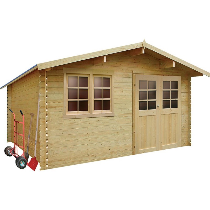 ABRI DE JARDIN BOIS 28 MM AVEC SALON EXTERIEUR PROTEGÉ - 20,12 m²