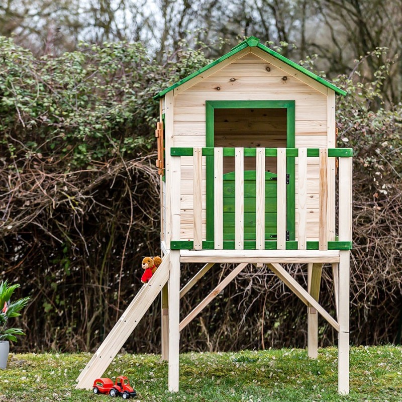 Maisonnette en bois Lalie + table et bac à sable